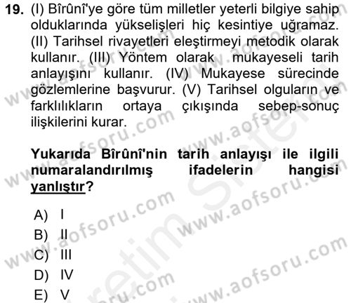 İslam Düşünce Tarihi Dersi 2015 - 2016 Yılı Tek Ders Sınav Soruları 19. Soru