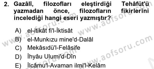 İslam Düşünce Tarihi Dersi 2015 - 2016 Yılı Tek Ders Sınav Soruları 2. Soru