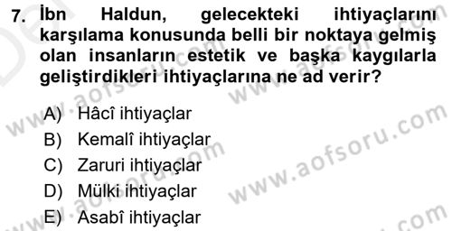 İslam Düşünce Tarihi Dersi 2015 - 2016 Yılı Tek Ders Sınav Soruları 7. Soru