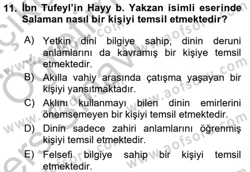 İslam Düşünce Tarihi Dersi 2016 - 2017 Yılı 3 Ders Sınav Soruları 11. Soru