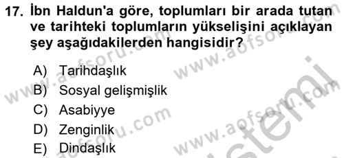 İslam Düşünce Tarihi Dersi 2016 - 2017 Yılı 3 Ders Sınav Soruları 17. Soru