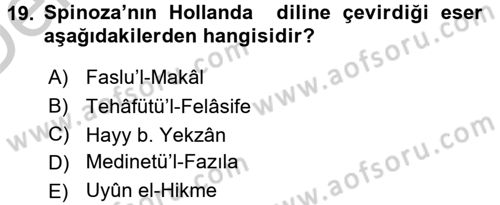 İslam Düşünce Tarihi Dersi 2016 - 2017 Yılı 3 Ders Sınav Soruları 19. Soru