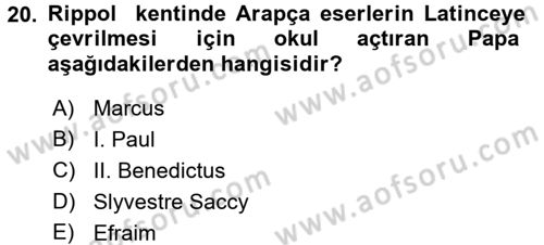 İslam Düşünce Tarihi Dersi 2016 - 2017 Yılı 3 Ders Sınav Soruları 20. Soru