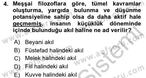 İslam Düşünce Tarihi Dersi 2016 - 2017 Yılı 3 Ders Sınav Soruları 4. Soru