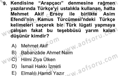 İslam Düşünce Tarihi Dersi 2016 - 2017 Yılı 3 Ders Sınav Soruları 9. Soru