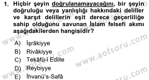 İslam Düşünce Tarihi Dersi 2016 - 2017 Yılı (Vize) Ara Sınav Soruları 1. Soru