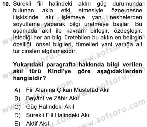 İslam Düşünce Tarihi Dersi 2016 - 2017 Yılı (Vize) Ara Sınav Soruları 10. Soru