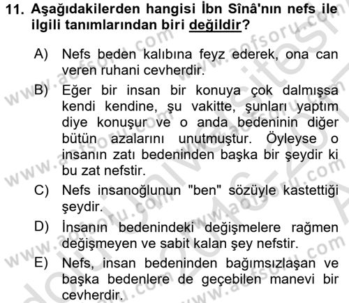 İslam Düşünce Tarihi Dersi 2016 - 2017 Yılı (Vize) Ara Sınav Soruları 11. Soru
