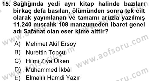 İslam Düşünce Tarihi Dersi 2016 - 2017 Yılı (Vize) Ara Sınav Soruları 15. Soru