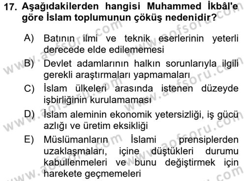 İslam Düşünce Tarihi Dersi 2016 - 2017 Yılı (Vize) Ara Sınav Soruları 17. Soru