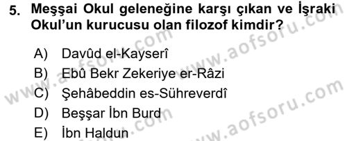 İslam Düşünce Tarihi Dersi 2016 - 2017 Yılı (Vize) Ara Sınav Soruları 5. Soru
