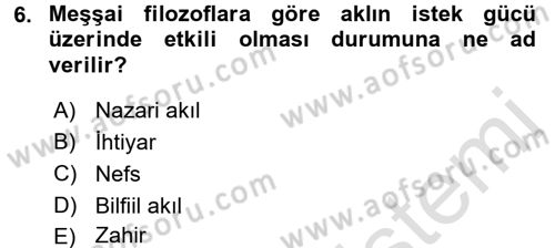 İslam Düşünce Tarihi Dersi 2016 - 2017 Yılı (Vize) Ara Sınav Soruları 6. Soru