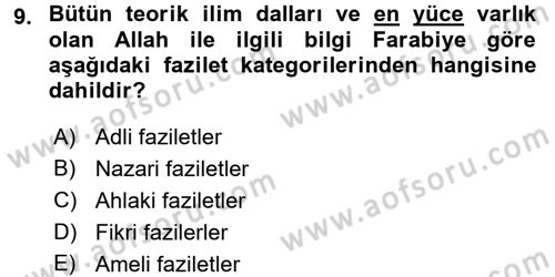 İslam Düşünce Tarihi Dersi 2016 - 2017 Yılı (Vize) Ara Sınav Soruları 9. Soru