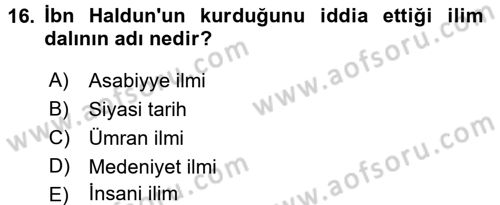 İslam Düşünce Tarihi Dersi 2016 - 2017 Yılı (Final) Dönem Sonu Sınavı 16. Soru