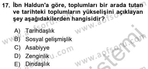 İslam Düşünce Tarihi Dersi 2016 - 2017 Yılı Tek Ders Sınav Soruları 17. Soru