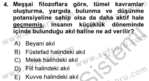 İslam Düşünce Tarihi Dersi 2016 - 2017 Yılı Tek Ders Sınav Soruları 4. Soru