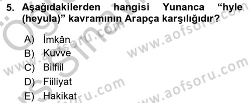 İslam Düşünce Tarihi Dersi 2016 - 2017 Yılı Tek Ders Sınav Soruları 5. Soru