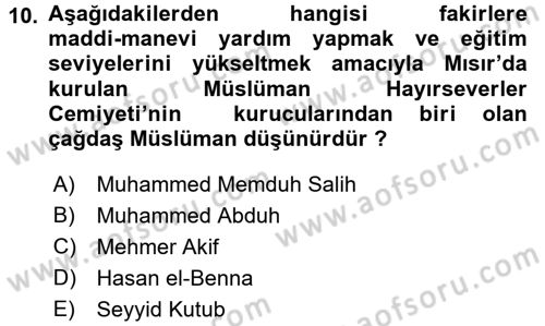 İslam Düşünce Tarihi Dersi 2017 - 2018 Yılı 3 Ders Sınav Soruları 10. Soru