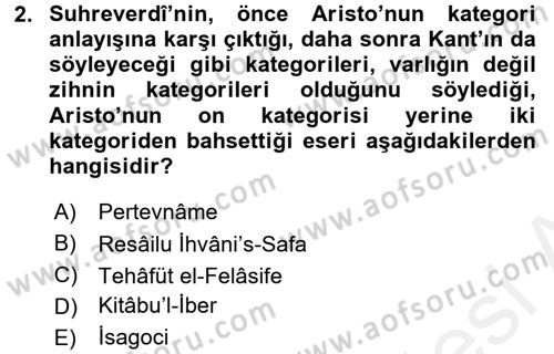 İslam Düşünce Tarihi Dersi 2017 - 2018 Yılı 3 Ders Sınav Soruları 2. Soru