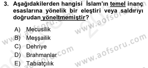 İslam Düşünce Tarihi Dersi 2017 - 2018 Yılı 3 Ders Sınav Soruları 3. Soru