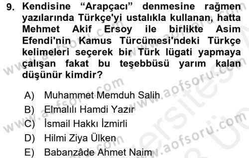 İslam Düşünce Tarihi Dersi 2017 - 2018 Yılı 3 Ders Sınav Soruları 9. Soru