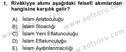 İslam Düşünce Tarihi Dersi Ara Sınavı Deneme Sınav Soruları 1. Soru