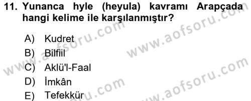 İslam Düşünce Tarihi Dersi Ara Sınavı Deneme Sınav Soruları 11. Soru