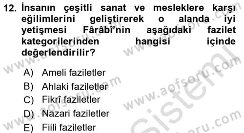 İslam Düşünce Tarihi Dersi Ara Sınavı Deneme Sınav Soruları 12. Soru
