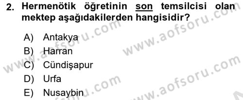 İslam Düşünce Tarihi Dersi Ara Sınavı Deneme Sınav Soruları 2. Soru