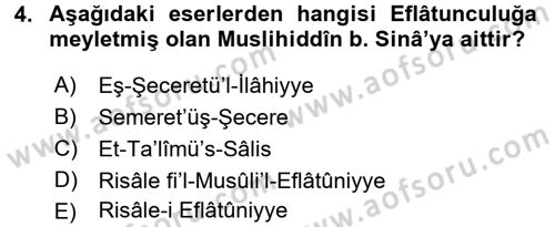 İslam Düşünce Tarihi Dersi Ara Sınavı Deneme Sınav Soruları 4. Soru