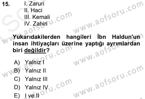 İslam Düşünce Tarihi Dersi 2017 - 2018 Yılı (Final) Dönem Sonu Sınav Soruları 15. Soru