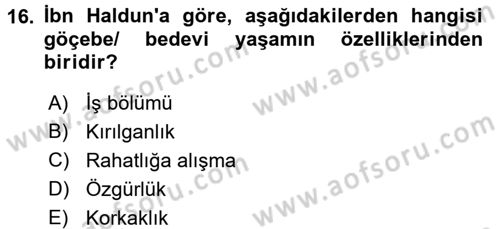 İslam Düşünce Tarihi Dersi 2017 - 2018 Yılı (Final) Dönem Sonu Sınav Soruları 16. Soru
