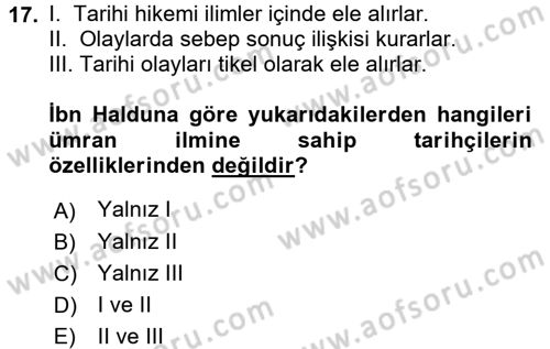 İslam Düşünce Tarihi Dersi 2017 - 2018 Yılı (Final) Dönem Sonu Sınav Soruları 17. Soru