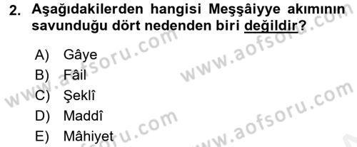 İslam Düşünce Tarihi Dersi 2017 - 2018 Yılı (Final) Dönem Sonu Sınav Soruları 2. Soru