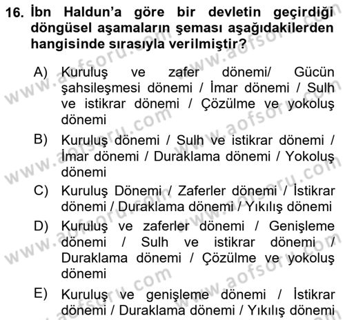 İslam Düşünce Tarihi Dersi 2018 - 2019 Yılı 3 Ders Sınav Soruları 16. Soru