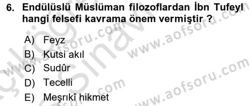 İslam Düşünce Tarihi Dersi 2018 - 2019 Yılı 3 Ders Sınav Soruları 6. Soru