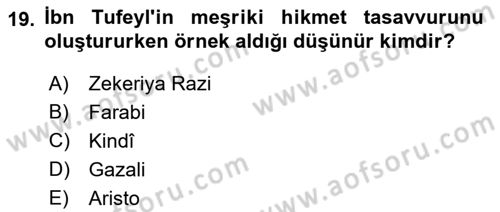 İslam Düşünce Tarihi Dersi 2018 - 2019 Yılı (Vize) Ara Sınav Soruları 19. Soru