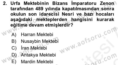 İslam Düşünce Tarihi Dersi Ara Sınavı Deneme Sınav Soruları 2. Soru