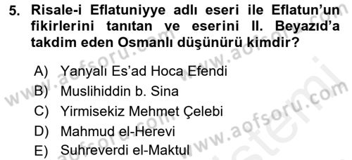 İslam Düşünce Tarihi Dersi Ara Sınavı Deneme Sınav Soruları 5. Soru