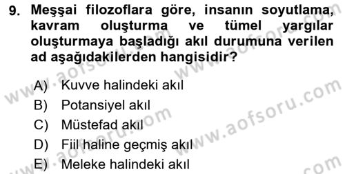 İslam Düşünce Tarihi Dersi Ara Sınavı Deneme Sınav Soruları 9. Soru