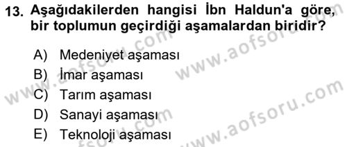 İslam Düşünce Tarihi Dersi 2018 - 2019 Yılı (Final) Dönem Sonu Sınav Soruları 13. Soru