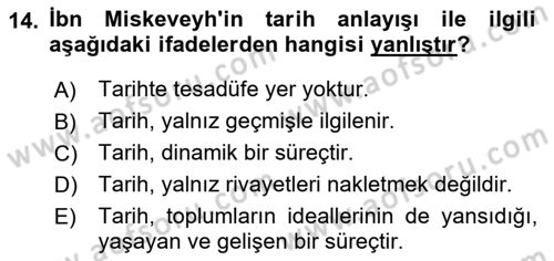 İslam Düşünce Tarihi Dersi 2018 - 2019 Yılı (Final) Dönem Sonu Sınav Soruları 14. Soru