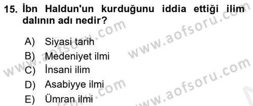 İslam Düşünce Tarihi Dersi 2018 - 2019 Yılı (Final) Dönem Sonu Sınav Soruları 15. Soru