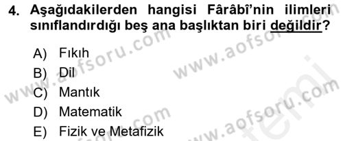 İslam Düşünce Tarihi Dersi 2018 - 2019 Yılı (Final) Dönem Sonu Sınav Soruları 4. Soru