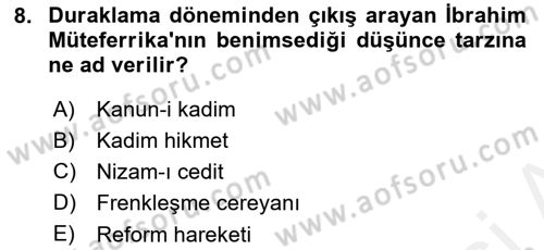 İslam Düşünce Tarihi Dersi 2018 - 2019 Yılı (Final) Dönem Sonu Sınav Soruları 8. Soru