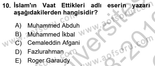 İslam Düşünce Tarihi Dersi 2018 - 2019 Yılı Yaz Okulu Sınav Soruları 10. Soru