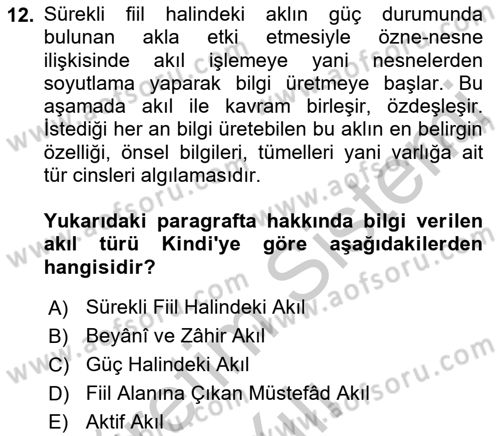 İslam Düşünce Tarihi Dersi 2018 - 2019 Yılı Yaz Okulu Sınav Soruları 12. Soru