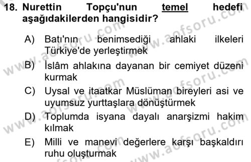 İslam Düşünce Tarihi Dersi 2018 - 2019 Yılı Yaz Okulu Sınav Soruları 18. Soru