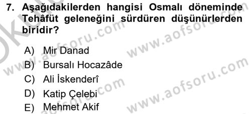İslam Düşünce Tarihi Dersi 2018 - 2019 Yılı Yaz Okulu Sınav Soruları 7. Soru
