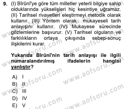 İslam Düşünce Tarihi Dersi 2018 - 2019 Yılı Yaz Okulu Sınav Soruları 9. Soru